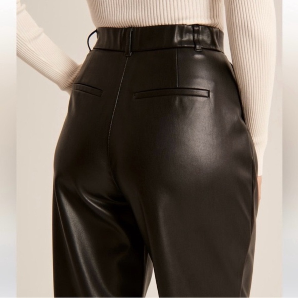 Abercrombie & Fitch | Black Vegan Leather Curve Love Tailored Wide Leg Pants - Picture 4 of 10